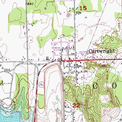 Topographic Map of Cartwright Fire Department, OK