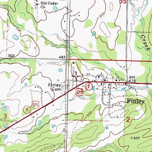 Topographic Map of Finley Fire Department, OK
