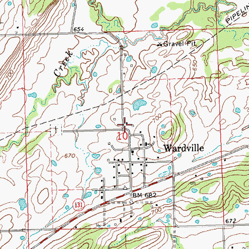 Topographic Map of Wardville Rural Volunteer Fire Department, OK