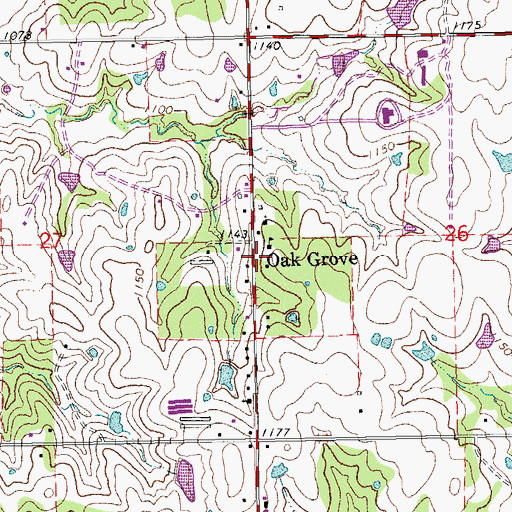 Topographic Map of Oak Grove Volunteer Fire Department, OK