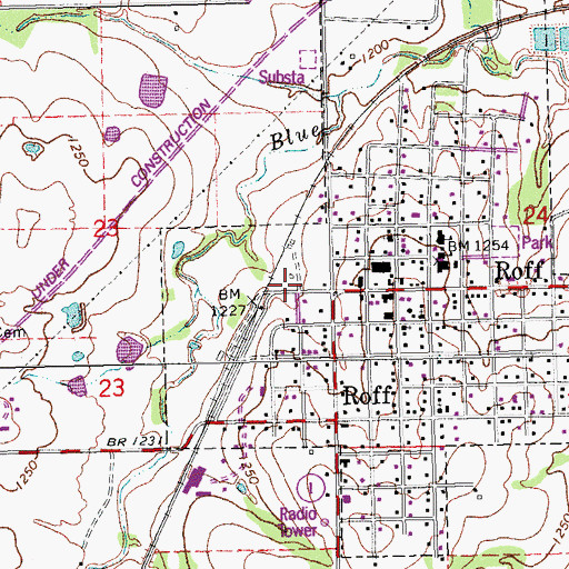 Topographic Map of Roff Fire Department Station 2, OK