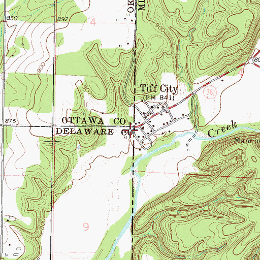 Topographic Map of Tiff City Volunteer Fire Department, OK