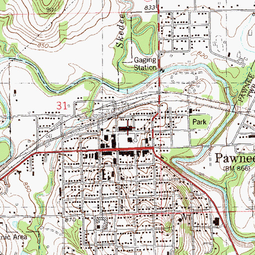 Topographic Map of Pawnee Fire and Rescue, OK