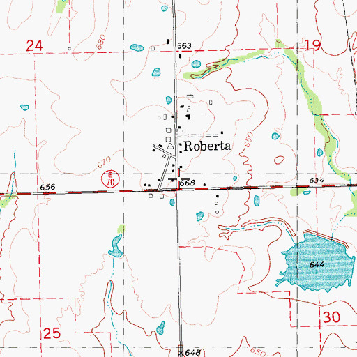 Topographic Map of Roberta Volunteer Fire Department, OK