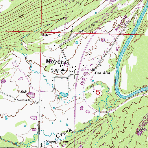 Topographic Map of Moyers Rural Fire Department, OK