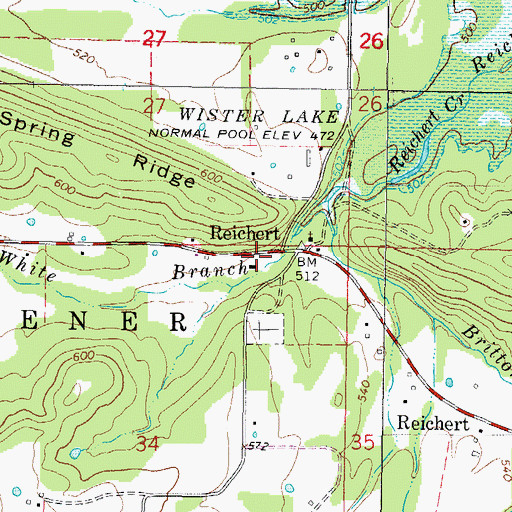 Topographic Map of Reichert Community Fire Association, OK