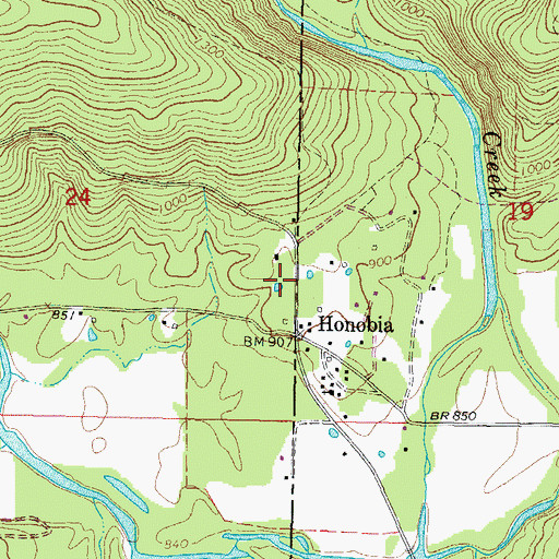 Topographic Map of Honobia Volunteer Fire Department, OK