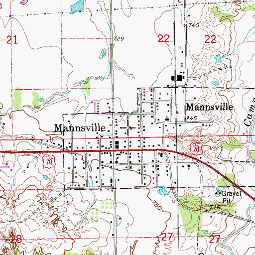 Topographic Map of Mannsville Volunteer Fire Department Station 2, OK