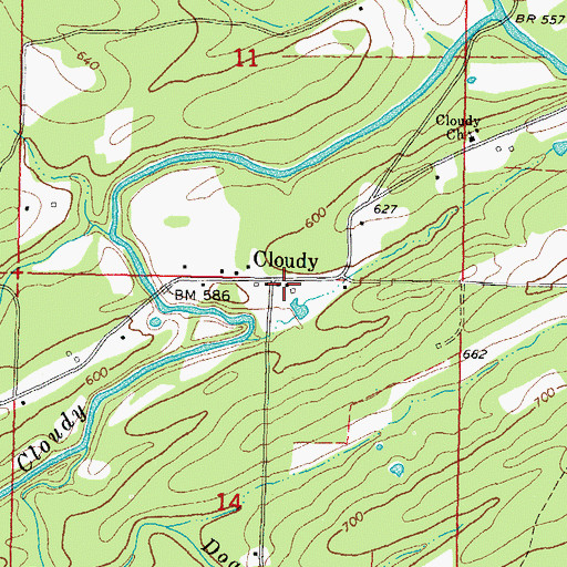 Topographic Map of Cloudy Volunteer Fire Department, OK