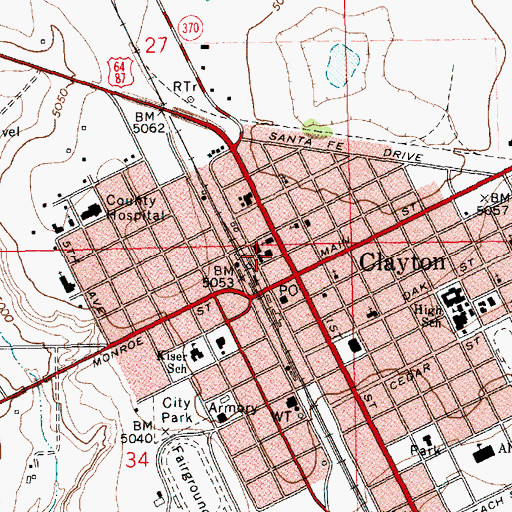 Topographic Map of Clayton Fire Rescue Station 1, NM