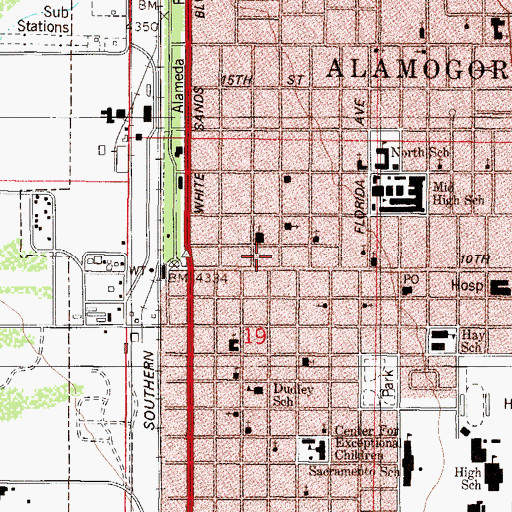 Topographic Map of New Mexico State Police District 8 Alamogordo, NM