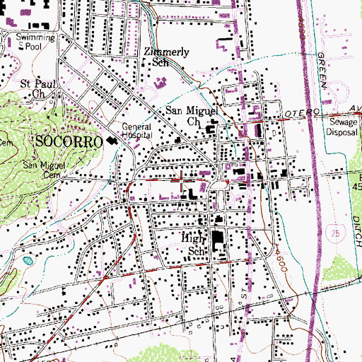 Topographic Map of Socorro Fire Department Station 1, NM
