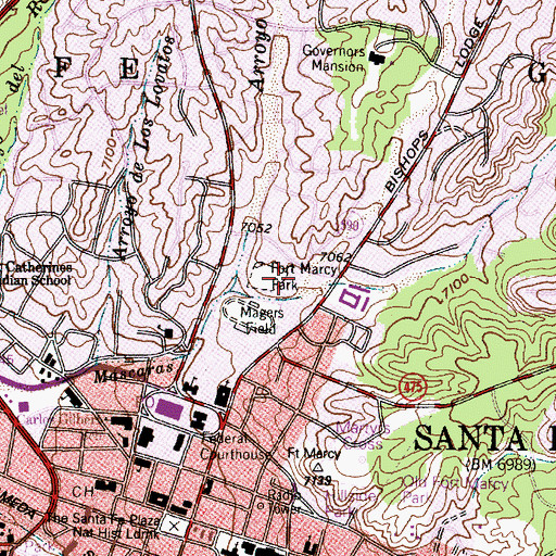 Topographic Map of Santa Fe Fire Department Station 1, NM