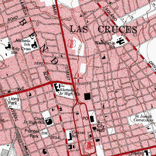 Topographic Map of Las Cruces Fire Department Station 1, NM