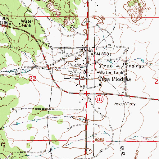 Topographic Map of Tres Piedras Fire Department, NM