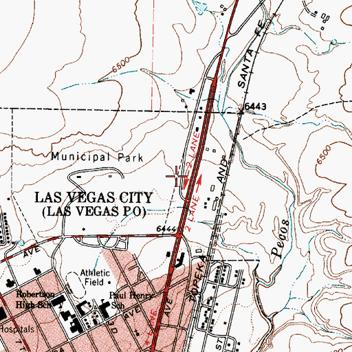 Topographic Map of Rocky Mountain Emergency Medical Services Las Vegas, NM