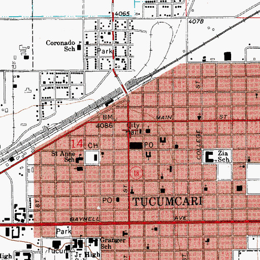Topographic Map of Tucumcari Medical Services Department, NM