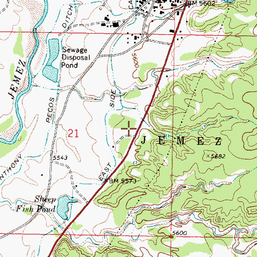 Topographic Map of Jemez Pueblo Emergency Medical Services, NM