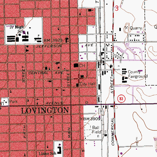 Topographic Map of Lovington Fire Department, NM