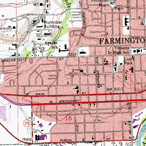 Topographic Map of Farmington Fire Department Station 1, NM