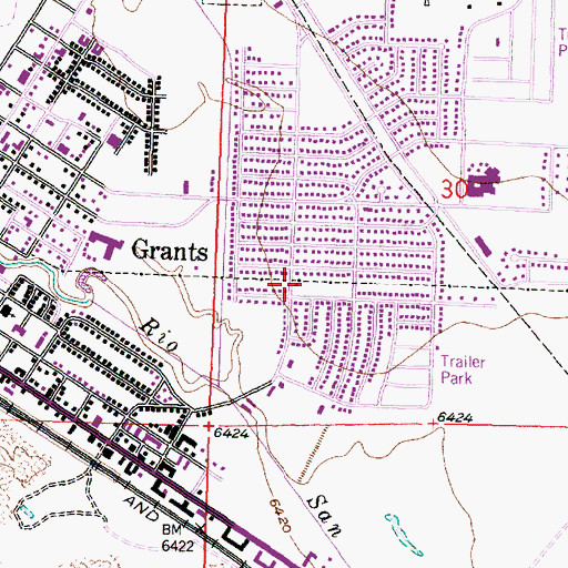 Topographic Map of Grants Fire and Rescue Station 2, NM