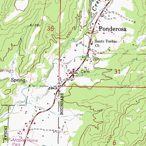 Topographic Map of Ponderosa Volunteer Fire Department, NM