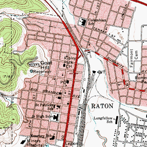 Topographic Map of Raton Fire and Emergency Services, NM