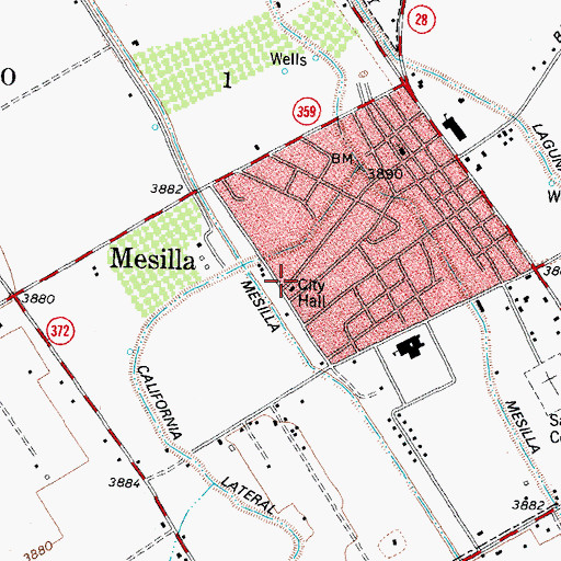 Topographic Map of Town of Mesilla Fire Department, NM