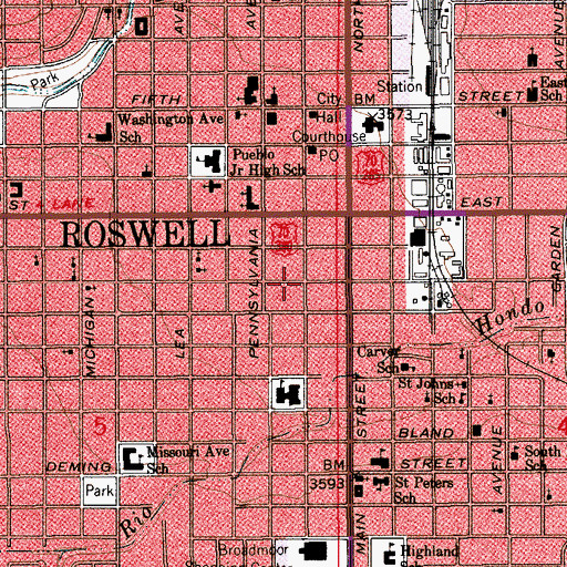 Topographic Map of Roswell Fire Department Station 1, NM