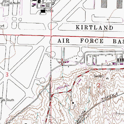 Topographic Map of Kirtland Air Force Base Department of Defense Fire Department Station 5, NM