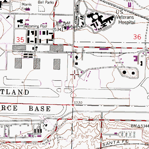 Topographic Map of Kirtland Air Force Base Department of Defense Fire Department Station 2, NM