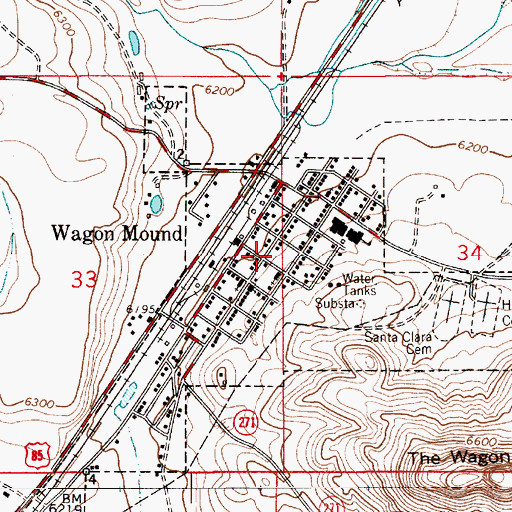 Topographic Map of Wagon Mound Volunteer Fire Department, NM
