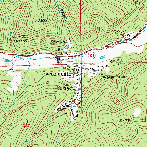 Topographic Map of Sacramento / Weed Volunteer Fire Department Station 2, NM