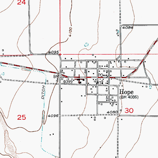 Topographic Map of Hope Volunteer Fire Department, NM