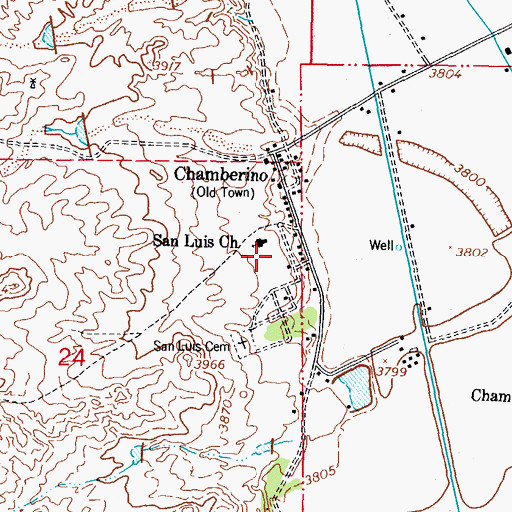 Topographic Map of Chamberino Volunteer Fire Department, NM