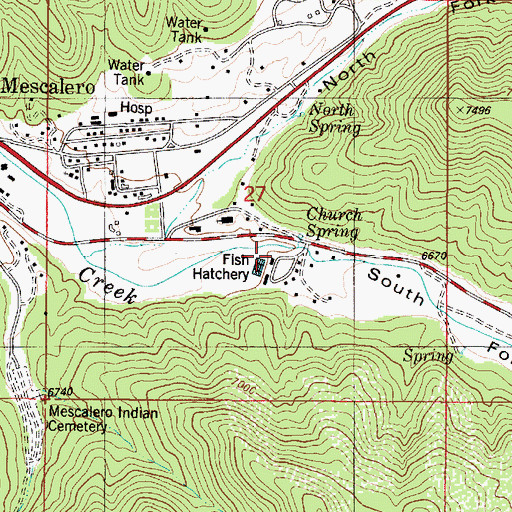 Topographic Map of Mescalero Apache Fire Rescue Station, NM
