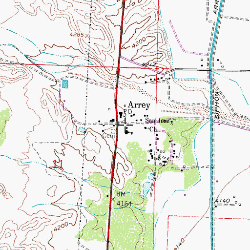 Topographic Map of Arrey Derry Fire Department Station 2, NM
