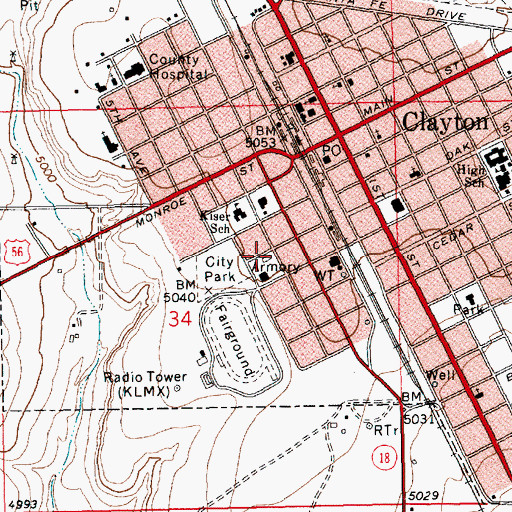 Topographic Map of Clayton Fire Rescue Station 2, NM