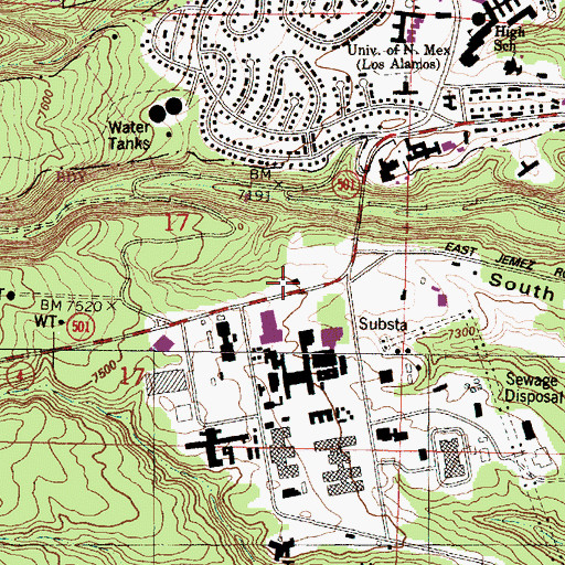 Topographic Map of Los Alamos Fire Department Station 1, NM