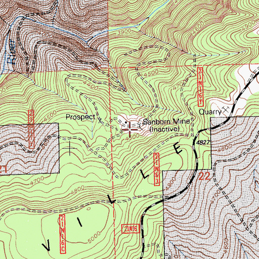 Topographic Map of Sanborn Mine, CA