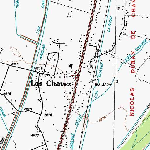 Topographic Map of Los Chavez Fire Department, NM