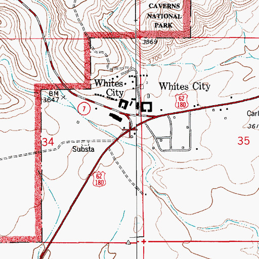 Topographic Map of Whites City Volunteer Fire Department Station 1, NM