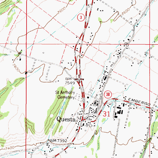Topographic Map of Questa Fire Department Station 1, NM