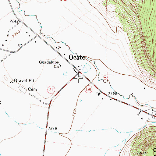 Topographic Map of Ocate - Ojo Feliz Volunteer Fire Department, NM
