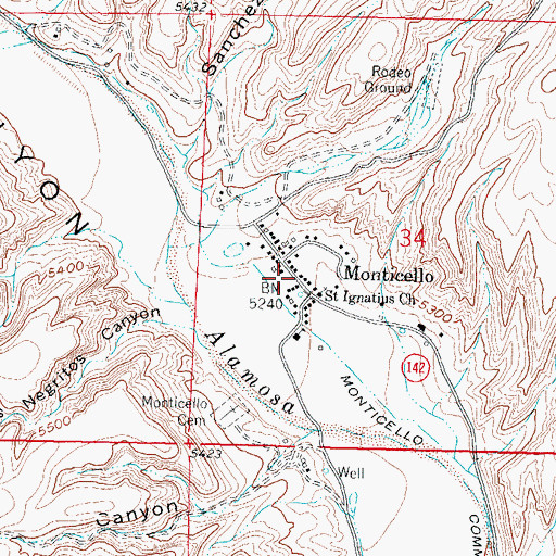 Topographic Map of Monticello Placita Volunteer Fire Department, NM