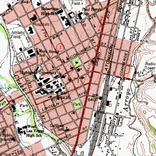 Topographic Map of City of Las Vegas Fire Department Station 3, NM