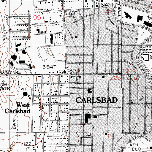 Topographic Map of Carlsbad Fire Department Station 2, NM