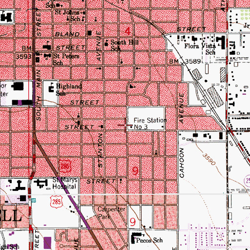 Topographic Map of Roswell Fire Department Station 2, NM
