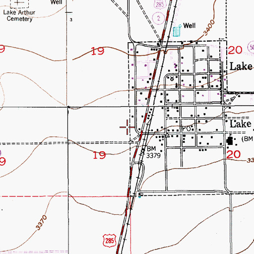 Topographic Map of Lake Arthur Volunteer Fire Department The Mills, NM