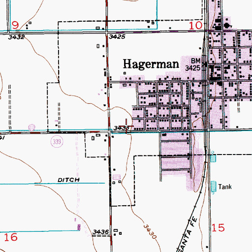Topographic Map of Hagerman Volunteer Fire Department / Hagerman Ambulance Service Station 2, NM